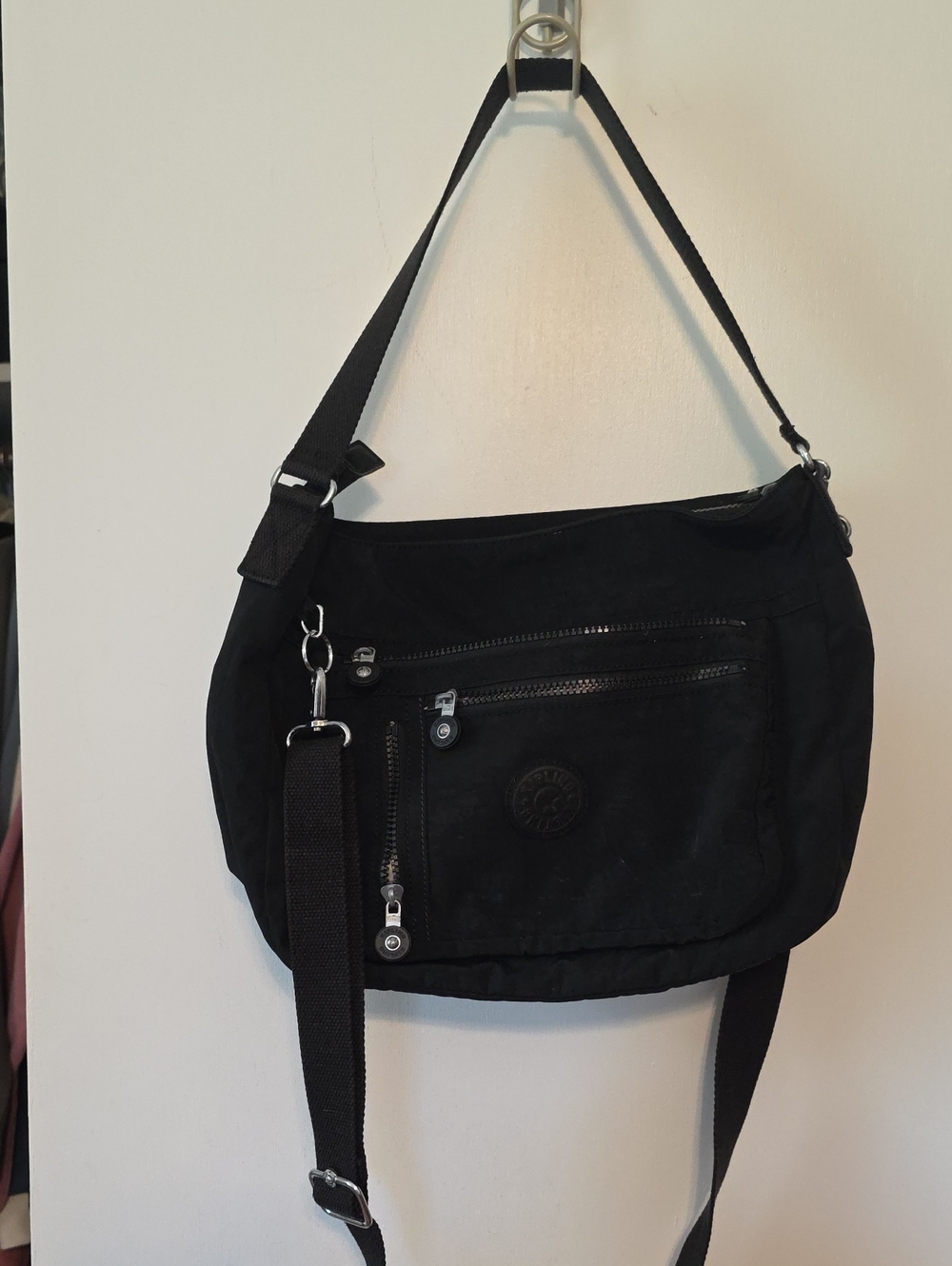 Kipling Black Crossbody Shoulder Bag with Silver Hardware